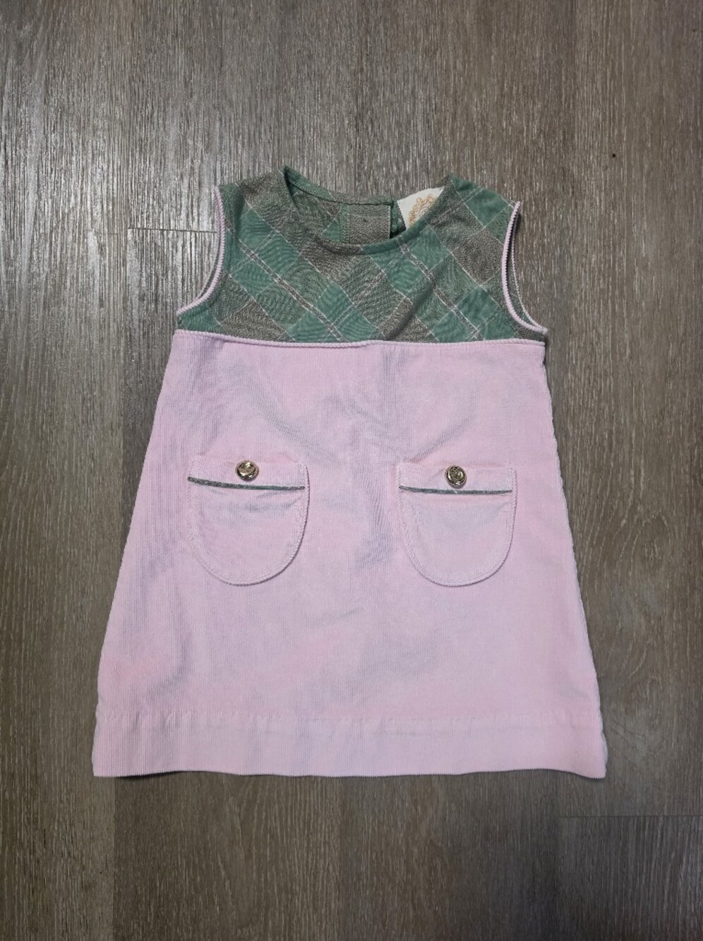 The Beaufort Bonnet Company Pink & Green Corduroy Pinafore Dress for Girls